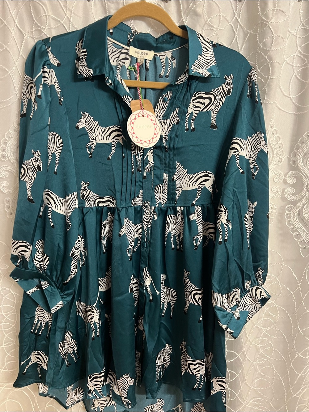 Teal Zebra Print Button-Front Dress